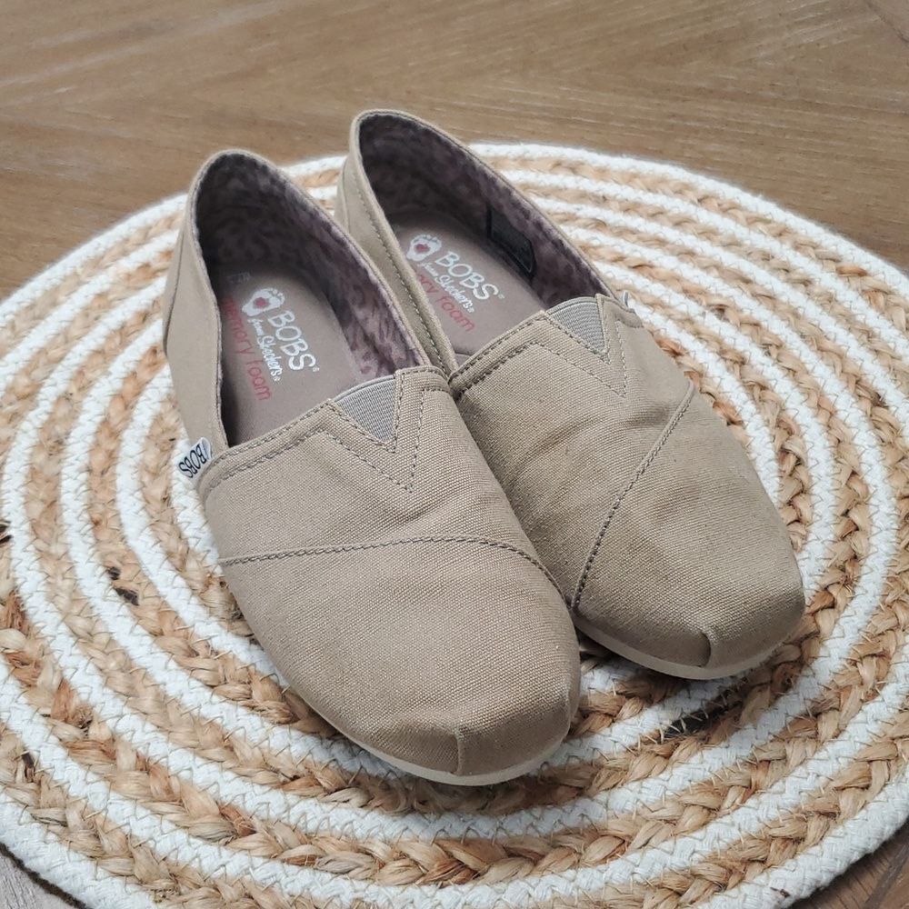 BOBS From Skechers Classic Taupe Canvas Slip On Shoes 7.5